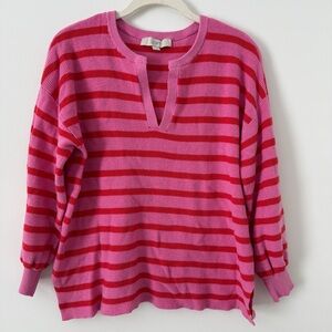 Loft Pink and Red Striped Sweater
